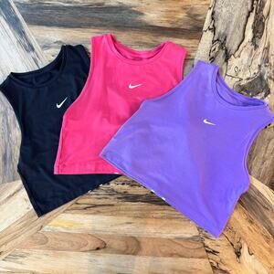 Lot of 3 Nike Pro Girls Dri-FIT Cropped Training Tank Tops M Pink Black Purple